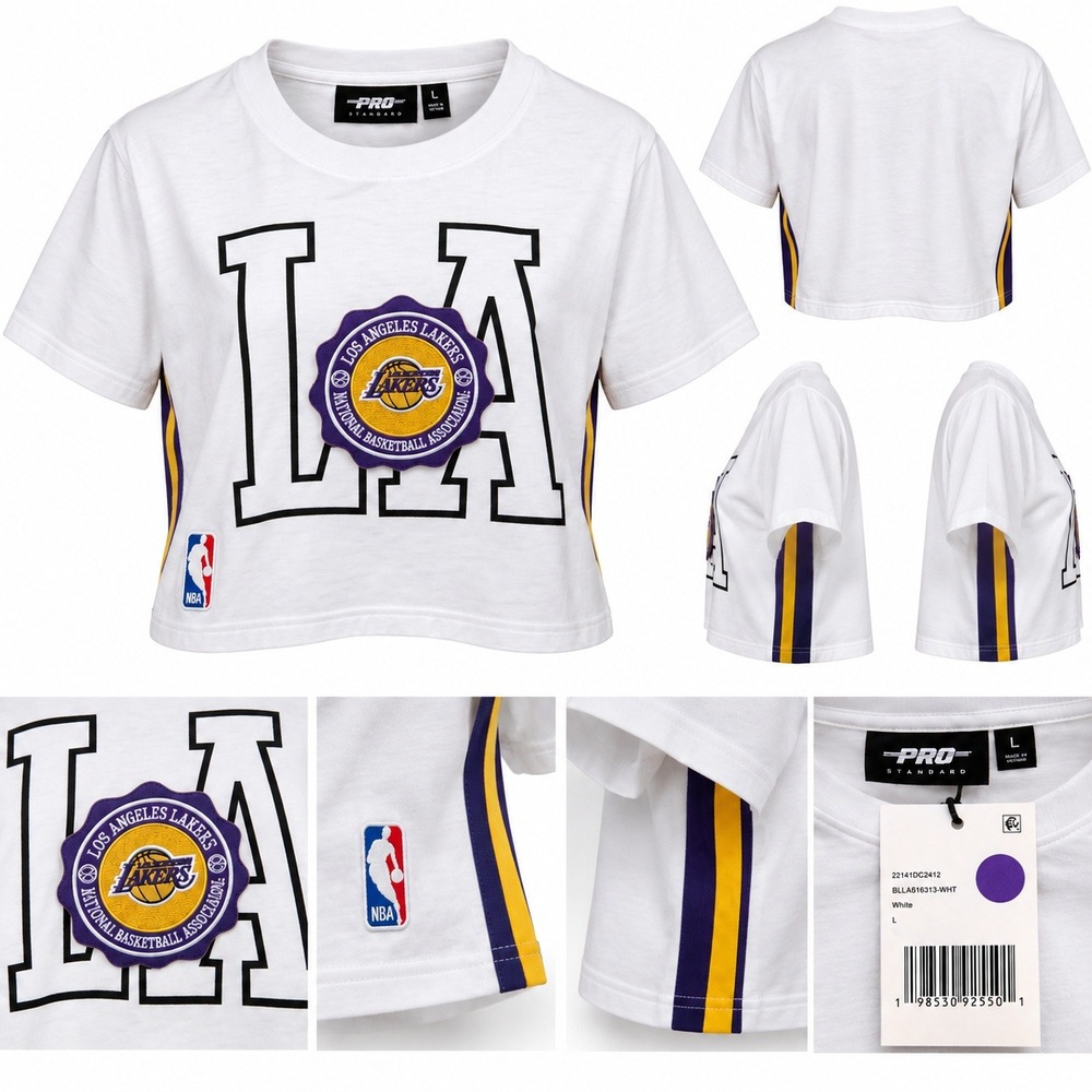 Pro Standard Lakers T-Shirt Womens L White New NBA Cropped BLLA516313-WHT